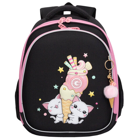 Ранец GRIZZLY анатомическая спинка, c брелоком, для девочек, «YUMMY», 36×28х20 см