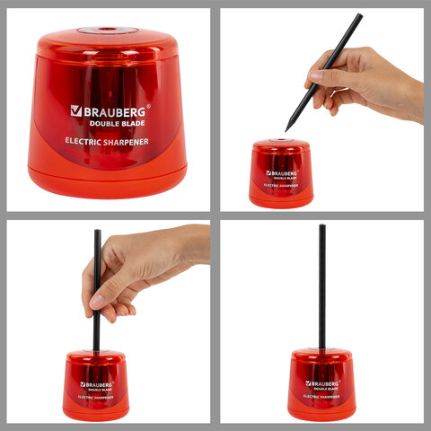 Точилка электрическая BRAUBERG DOUBLE BLADE RED, двойное лезвие, питание от 2 батареек АА