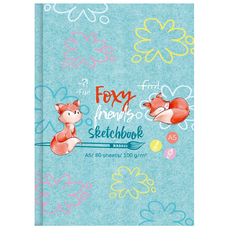 превью Скетчбук 80л. А5 7БЦ BG «Foxy sketch», матовая ламинация, выб. лак, белый блок