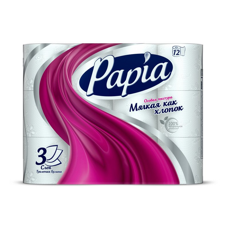 Бумага туалетная Papia (3-слойная, белая, 12 рулонов в упаковке)