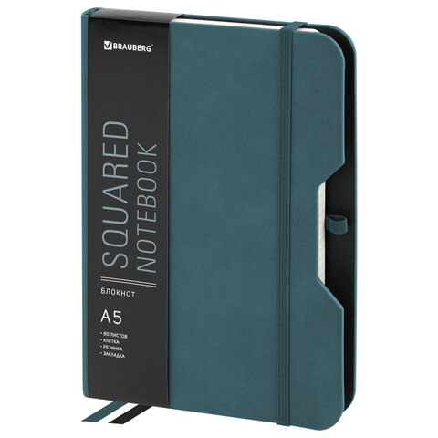 превью Блокнот А5 (148×218 мм), BRAUBERG «NOTE», под кожу софт-тач, с резинкой, 80 л., клетка, светло-серый