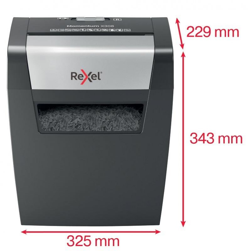 Уничтожитель (шредер) Rexel Momentum X308, 1-3 человека, 3 уровень секретности, фрагменты 5×42 мм, 8 листов, 15 л