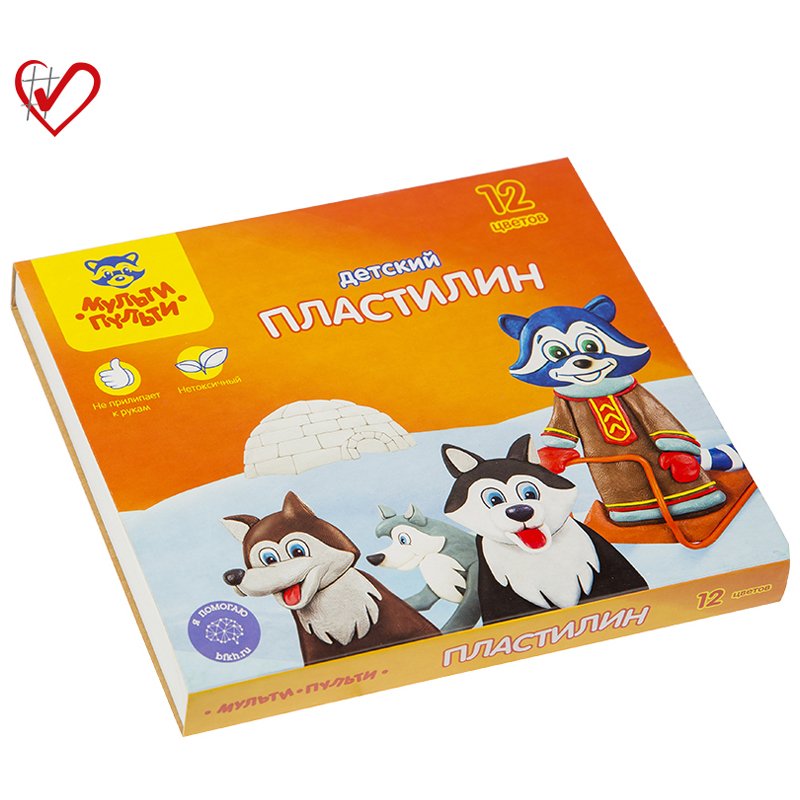 превью Пластилин Мульти-Пульти «Енот на Аляске», 12 цветов, 180г, со стеком, картон