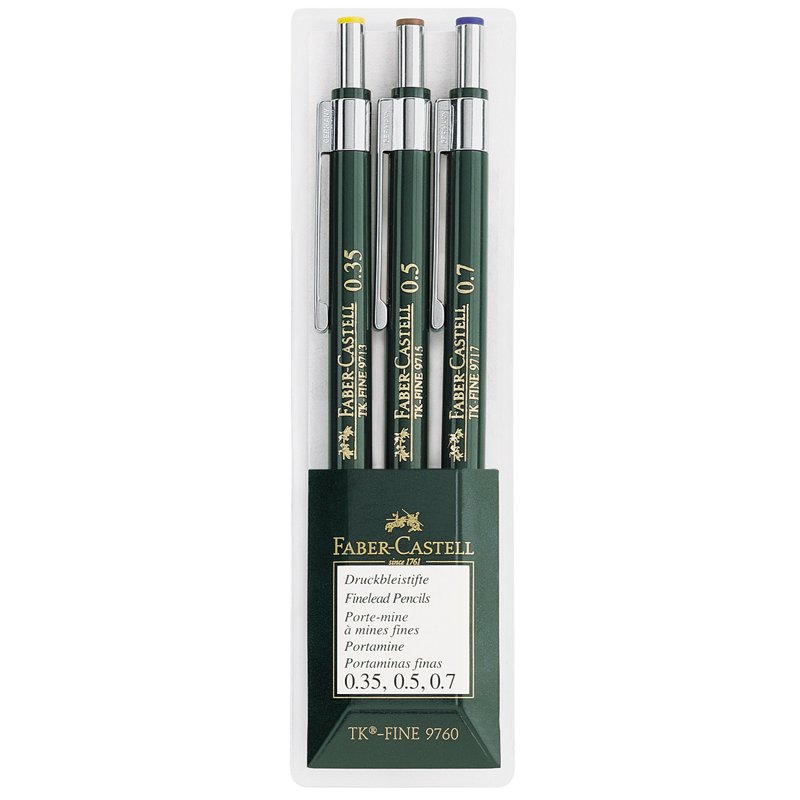 превью Набор карандашей механических Faber-Castell «TK-Fine 97», HB, 0.35/0.5/0.7мм, пласт. уп., европодвес