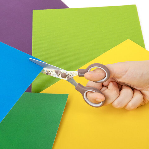 Ножницы 130 мм, коричневые, с цветной печатью «Милые котики», BRAUBERG CUTE CATS