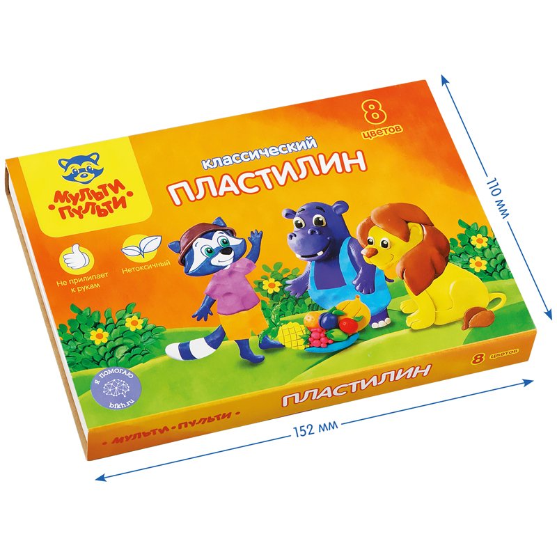 Пластилин Мульти-Пульти «Приключения Енота», 08 цветов, 160г, со стеком, картон