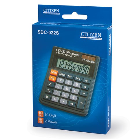 Калькулятор настольный CITIZEN SDC-022S, КОМПАКТНЫЙ (120×87 мм), 10 разрядов, двойное питание