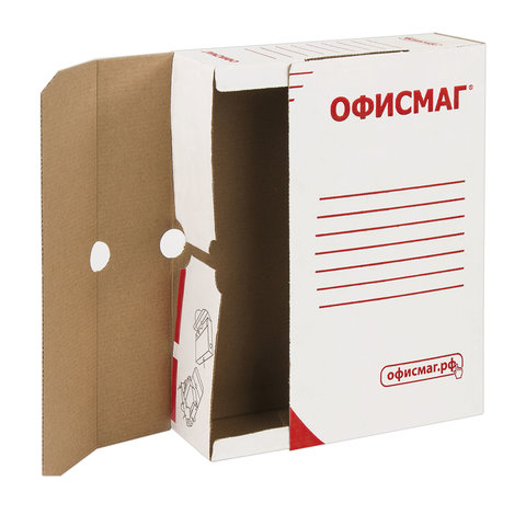 Короб архивный с клапаном А4 (260×325 мм), 75 мм, до 700 листов, плотный, микрогофрокартон, БЕЛЫЙ, ОФИСМАГ
