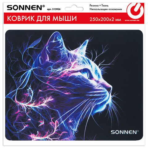 Коврик для мыши SONNEN «NEON CAT» резина + ткань250×200х2 мм513956