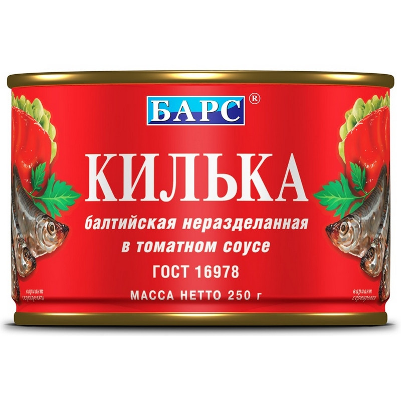 превью Килька Барс балтийская неразделанная в томатном соусе 250 г