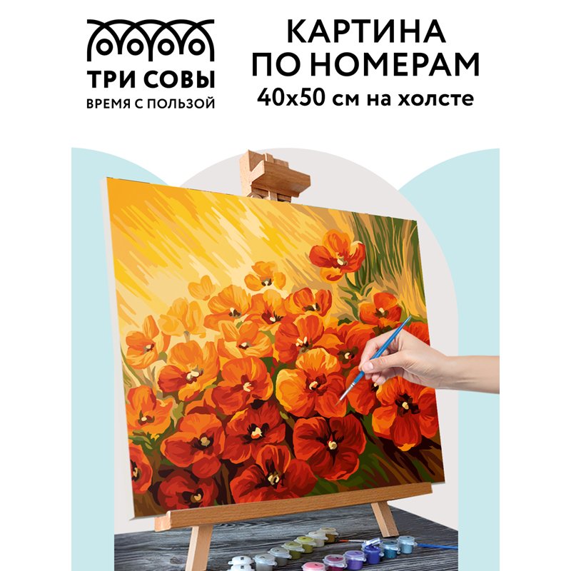 Картина по номерам на холсте ТРИ СОВЫ «Маковое поле», 40×50см, с акриловыми красками и кистями