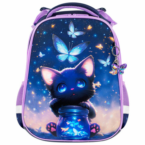 Ранец BRAUBERG PREMIUM, 2 отделения, с брелоком, «Night catcher», СВЕТЯЩИЙСЯ, 38×29х16 см