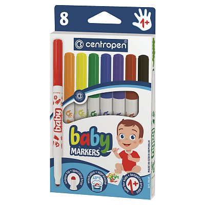 Фломастеры Centropen «Baby markers», 08цв., утолщенные, смываемые, картон, европодвес