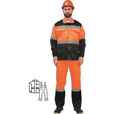 Костюм рабочий летний мужской лд01-КПК с СОП оранжевый/черный (размер 44-46, рост 170-176)