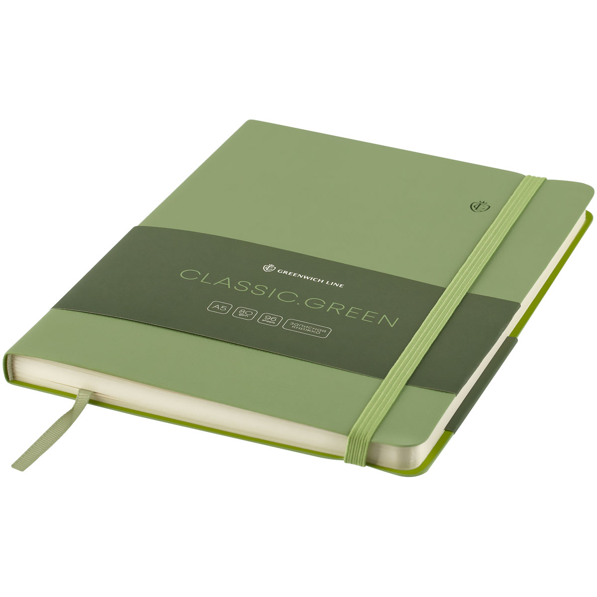 Записная книжка А5 96л. ЛАЙТ, кожзам, Greenwich Line «Classic. Green», с резинкой, блок без линовки