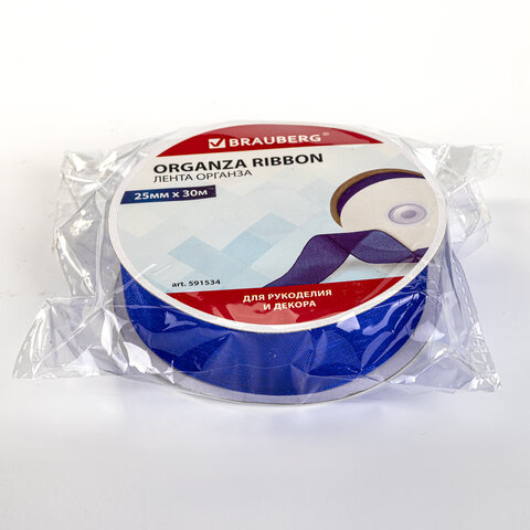 Лента органза ширина 25 мм, длина 30 м, синяя, BRAUBERG