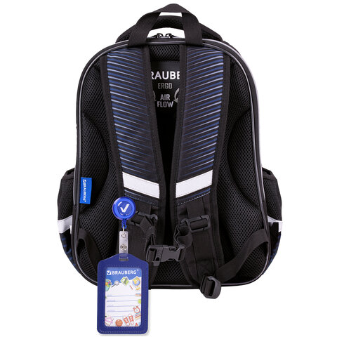 Ранец BRAUBERG QUADRO, 3 отделения, с брелоком, «Sport car», LED-ЛАМПОЧКИ, 37×28х18 см