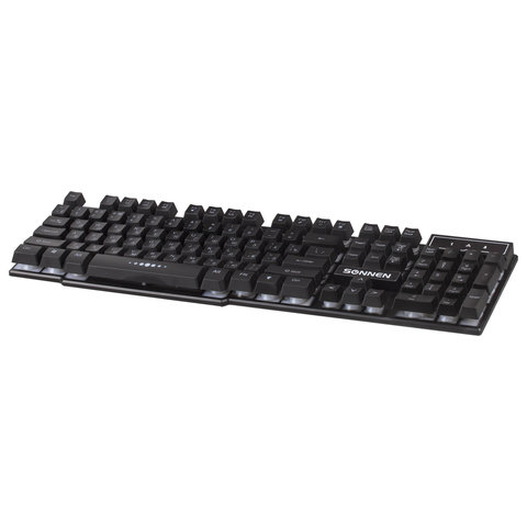 Клавиатура проводная SONNEN KB-7010, USB, 104 клавиши, LED-подсветка, черная