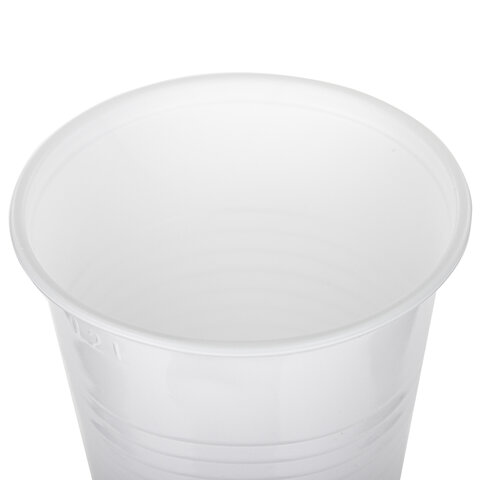 Одноразовые стаканы ЛАЙМА Бюджет, комплект 100 шт., пластиковые, 0.2 л, белые, ПП, холодное/горячее