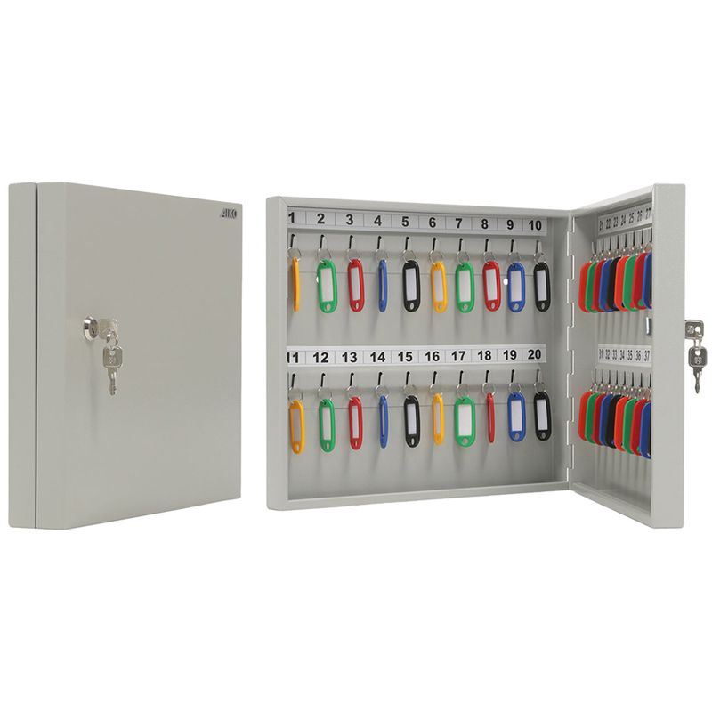 превью Ключница Aiko Key-40 на 40 ключей, 300×355×59мм, ключевой замок, металл, серый, с брелоками