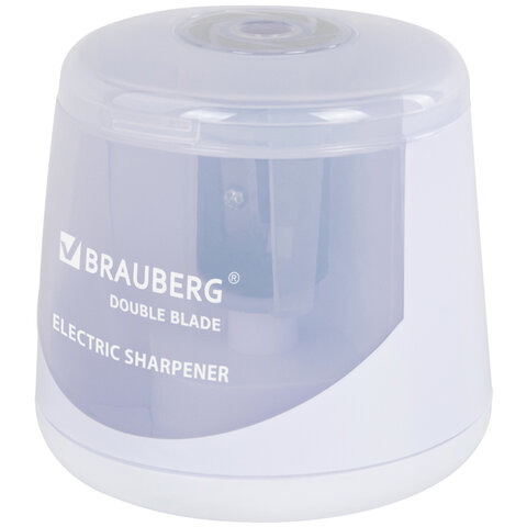 Точилка электрическая BRAUBERG DOUBLE BLADE WHITE, двойное лезвие, питание от 2 батареек