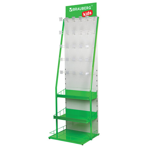 Стойка для размещения товара напольная BRAUBERG KIDS, 205×60x50 см, 25 крючков, 3 полки