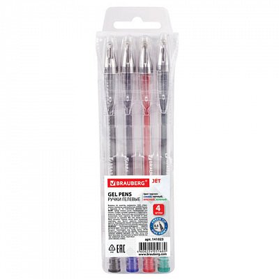 Ручки гелевые BRAUBERG SGP002/1, набор 4 шт., корпус прозрачный, 0.5 мм (синяя, черная, красная, зеленая)