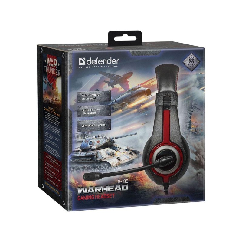 Наушники с микрофоном (гарнитура) DEFENDER Warhead G-185, проводные, 2 м, стерео, чёрно-красные