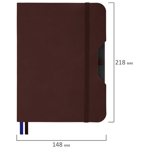 Блокнот А5 (148×218 мм), BRAUBERG «NOTE», под кожу софт-тач, с резинкой, 80 л., клетка, коричневый