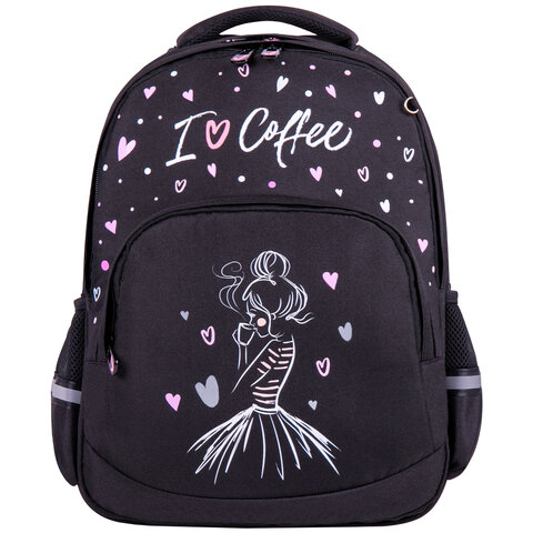 Рюкзак BRAUBERG SOFT, 2 отделения, «I love coffee», СВЕТЯЩИЙСЯ, 40×31х15 см