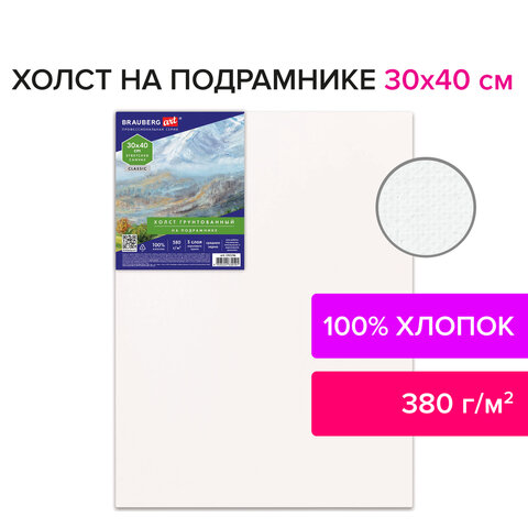 Холст на подрамнике 30×40 см, 380 г/м2, грунтованный, 100% хлопок, BRAUBERG ART