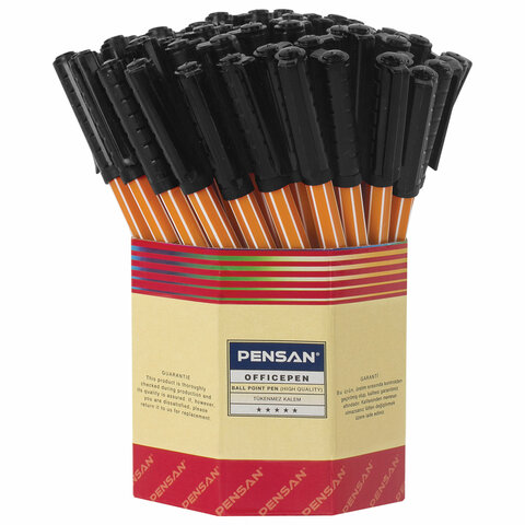Ручка шариковая масляная PENSAN «Officepen 1010», ЧЕРНАЯ, корпус оранжевый, узел 1 мм, линия письма 0.8 мм, 1010/60
