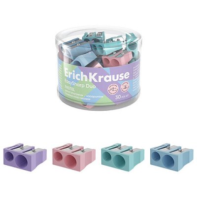 Точилка ERICH KRAUSE «EasySharp Pastel», 2 отверстия, клиновидная, корпус ассорти