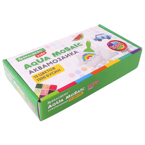 Аквамозаика 15 цветов, 1500 бусин, с трафаретами и инструментами, BRAUBERG KIDS