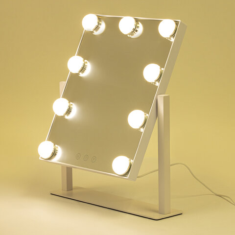 Зеркало для макияжа гримерное с подсветкой, 9 LED-ламп, 3 режима свечения, размер 25×30 см, работа от сети 220 V, цвет белый, BRABIX