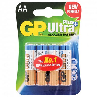 Батарейки GP Ultra Plus, AA (LR06, 15А), алкалиновые, комплект 4 шт., в блистере