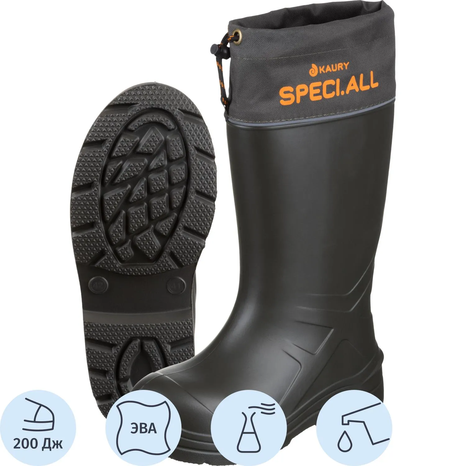 превью Сапоги рабочие Бизон ЭВА утеплённые с вкладным чулком оливковые с надставкой размер 45-46