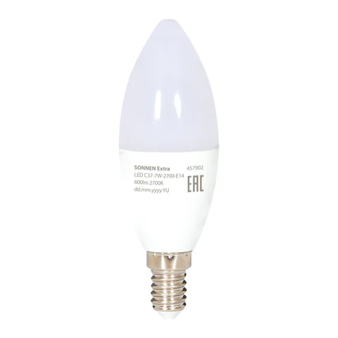 Лампа светодиодная SONNEN EXTRA, 7 (60) Вт, Е14, свеча, теплый белый, 30000 ч, LED C37-7W-2700-Е14