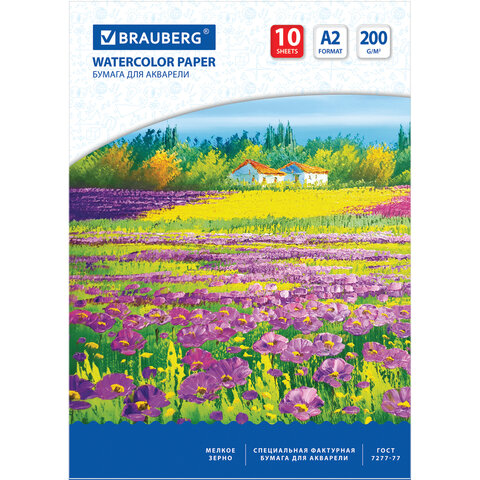 превью Папка для акварели БОЛЬШОГО ФОРМАТА А2, 10 л., 200 г/м2, BRAUBERG ART, 400×590 мм, «Цветочный луг», 111062