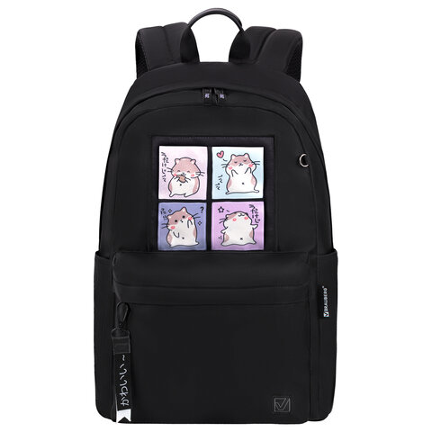 Рюкзак BRAUBERG FASHION CITY универсальный, карман-антивор, Kawaii Hamsters, черный, 44×31х16см
