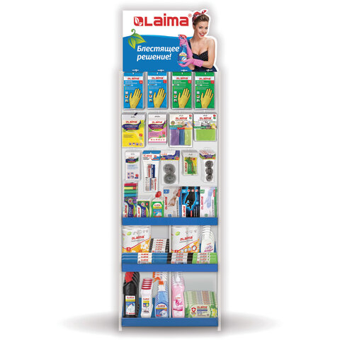 Стойка для размещения товара напольная усиленная LAIMA, 230×60х40 см, 3 полки, 25 крючков