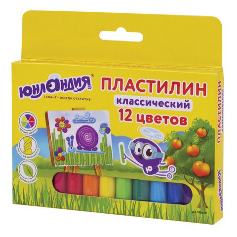 Пластилин классический ЮНЛАНДИЯ «ЮНЛАНДИК-ЖИВОПИСЕЦ», 12 цветов, 240 г, ВЫСШЕЕ КАЧЕСТВО, 105029