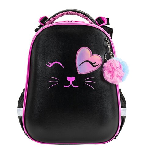 Ранец BRAUBERG SHINY, 2 отделения, с брелком, «Smiling cat», 38×28х14 см