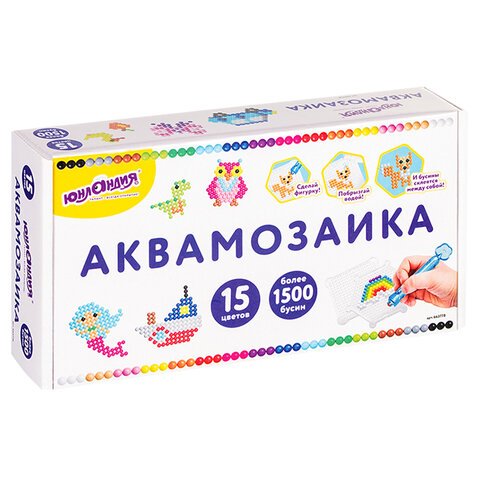Аквамозаика, 15 цветов, 1500 бусин, в колорбоксе, ЮНЛАНДИЯ