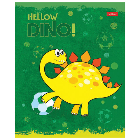 Тетрадь 12 л. HATBER клетка, обложка картон, тиснение, «Hello Dino» (5 видов в спайке)