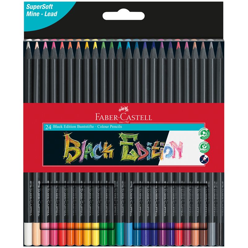 превью Карандаши цветные Faber-Castell «Black Edition», 24цв., трехгран., черное дерево, заточен., картон. 