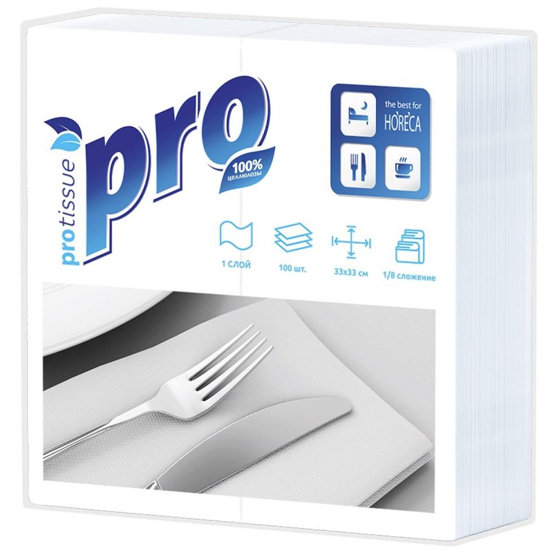 Салфетки бумажные Protissue 1сл 33×33 белые 100шт в уп С232