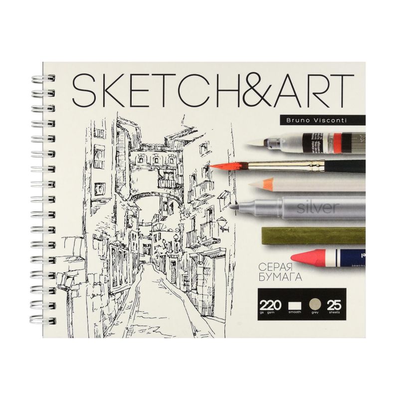 Скетчбук SKETCH&ART 180×155мм 25л СЕРЫЙ 220г на гребне д/скетч 1-25-563/02