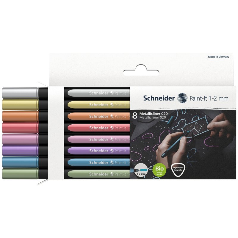 Набор капиллярных металлизированных ручек Schneider «Paint-It 020 » 08цв., 1-2мм, европодвес