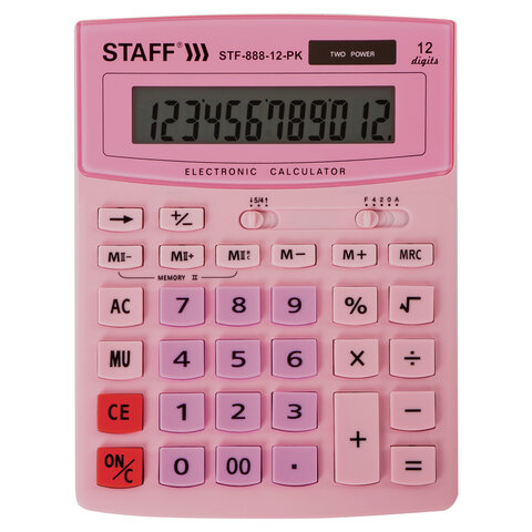 превью Калькулятор настольный STAFF STF-888-12-PK (200×150 мм) 12 разрядов, двойное питание, РОЗОВЫЙ, 250452
